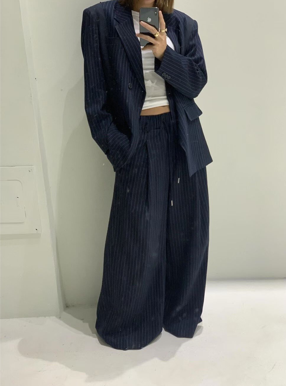 拼接直紋寬版西裝