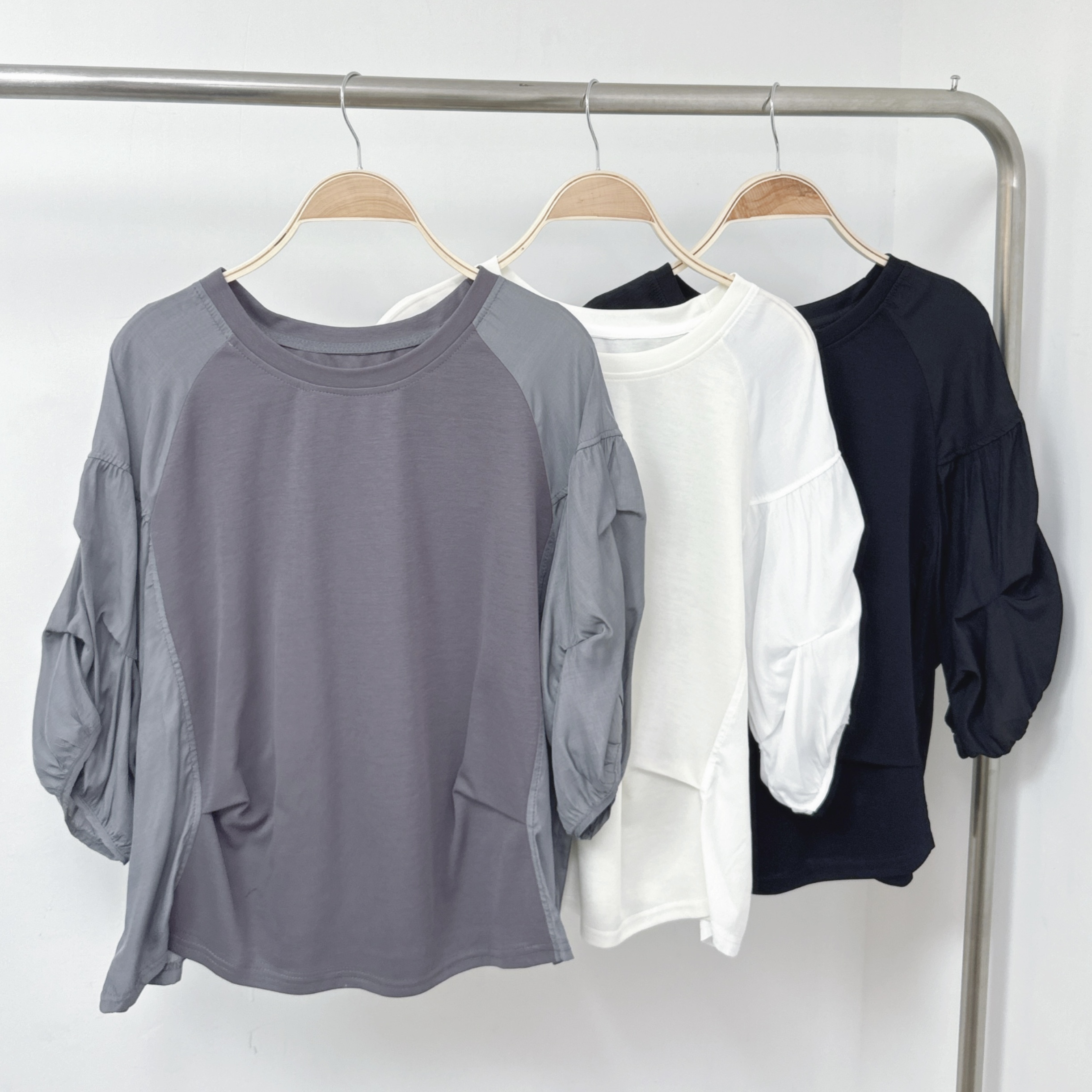 【預訂】拼布車摺泡泡中袖棉TOP (K57-K61)