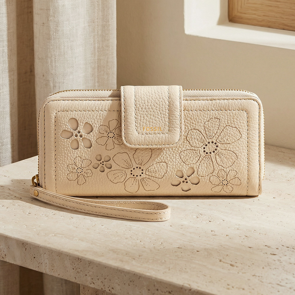 Madison 真皮氣質花紋 拉鍊長夾-白色 SWL2948111