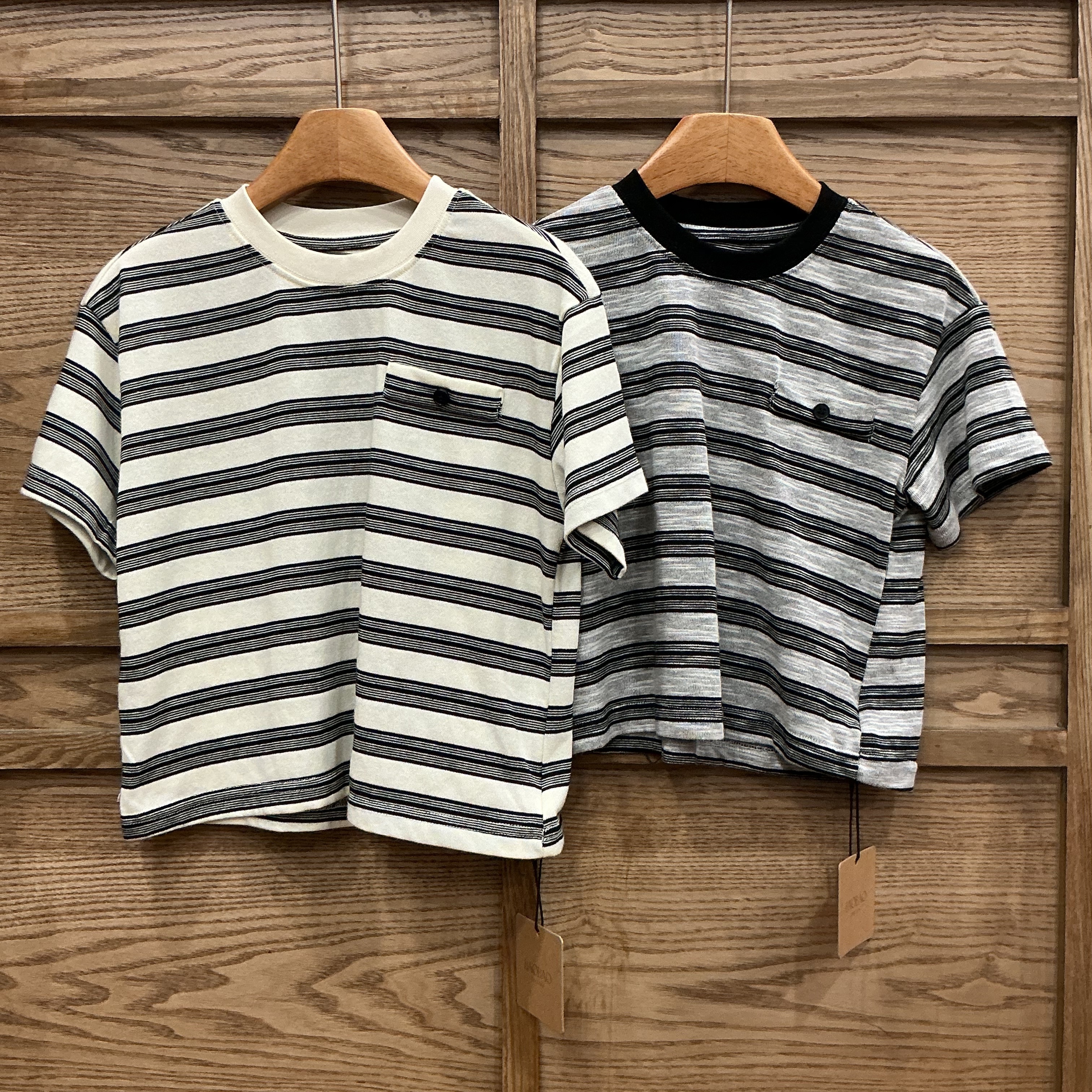 A04416假口袋設計條紋上衣