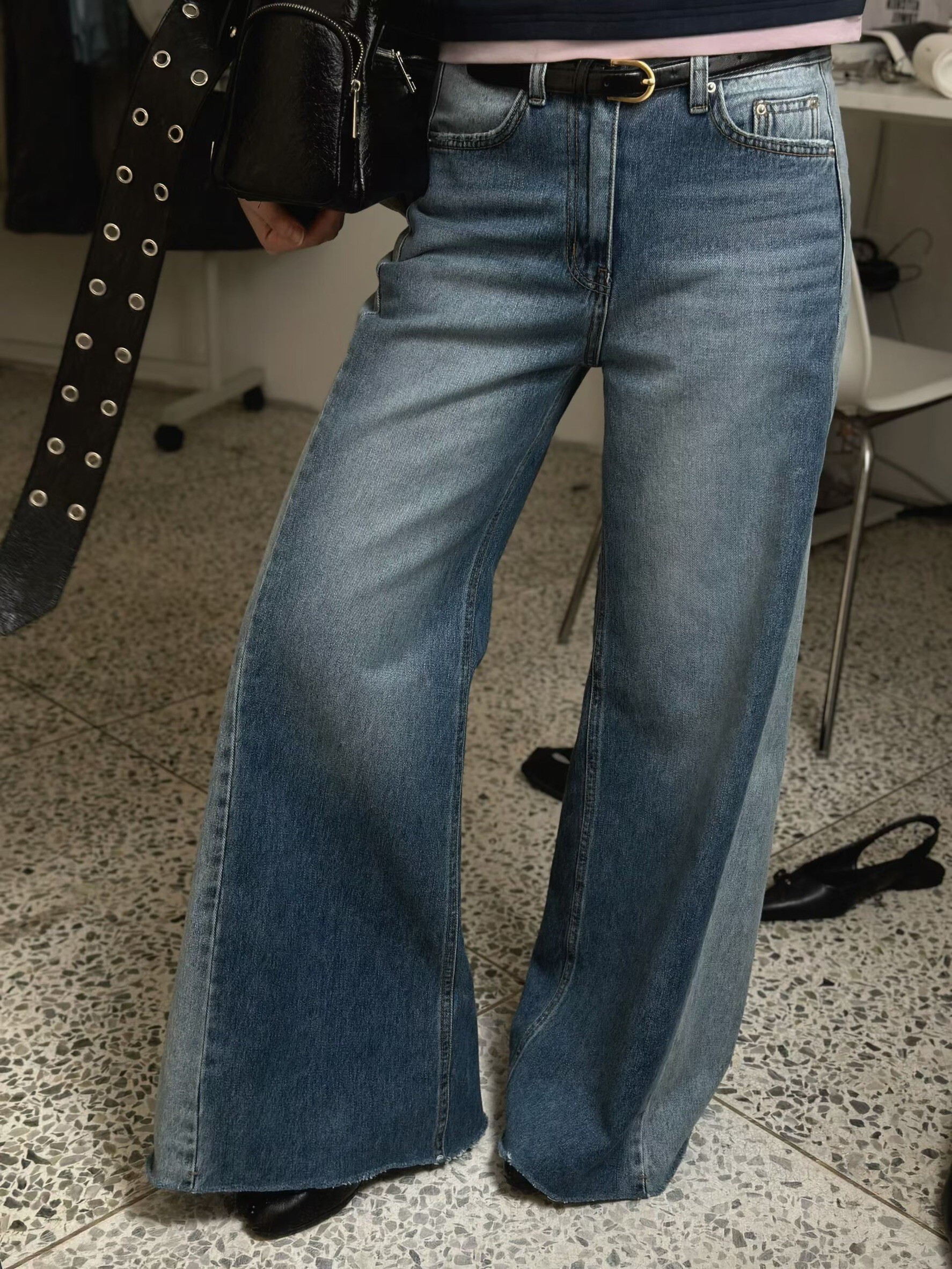 雙色造型靴型褲