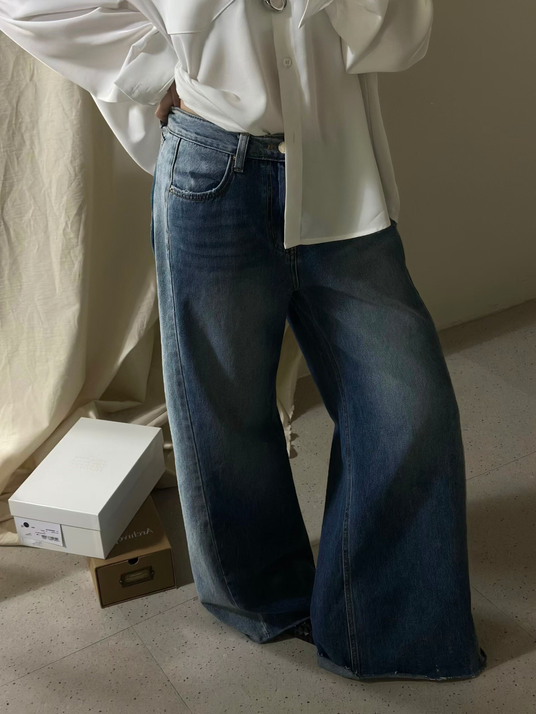 雙色造型靴型褲