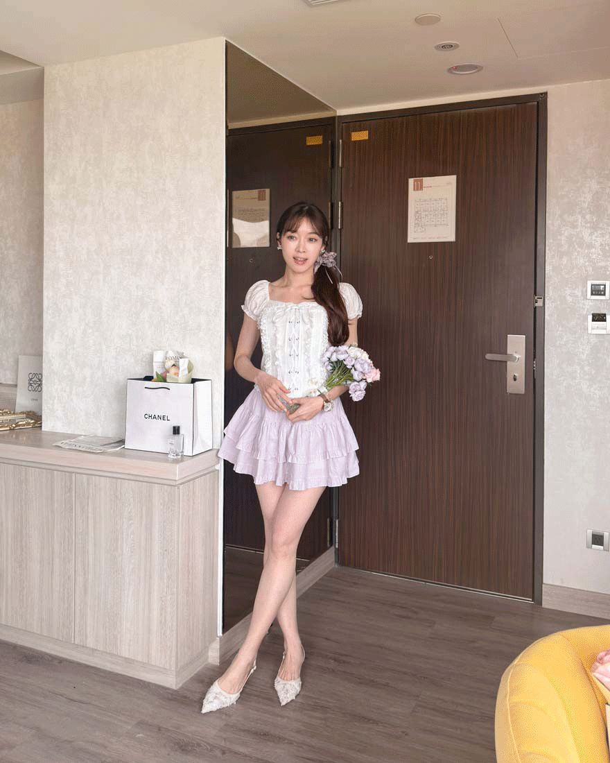 LINA LINA別緻甜心蕾絲馬甲緞帶綁結上衣-純潔白