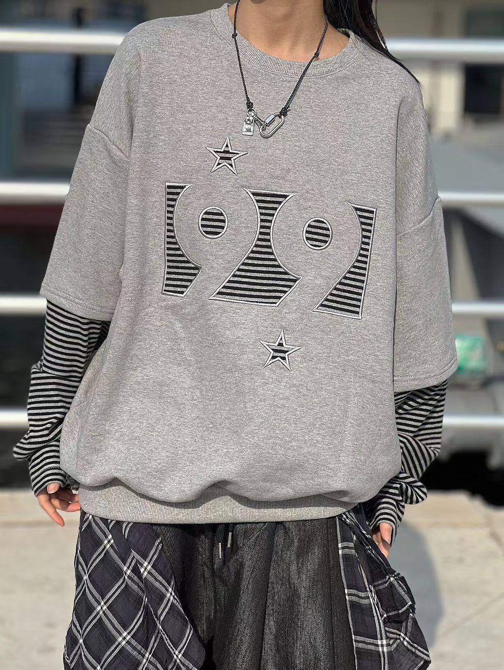 數字假兩件衛衣 Weather-001T