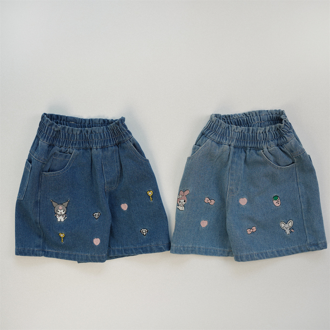 《3133》鬆緊腰頭卡通刺繡牛仔短褲(90-150)
