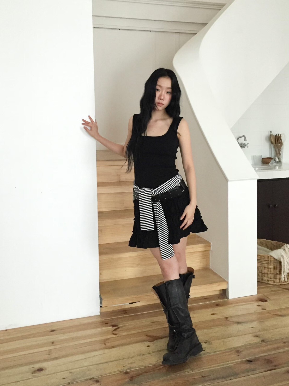 拼接蛋糕裙擺造型背心裙短洋裝 / 2色