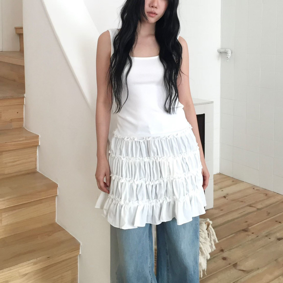 拼接蛋糕裙擺造型背心裙短洋裝 / 2色