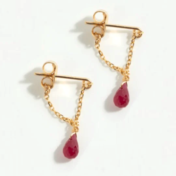 1YA0326-374 [YAY PARIS] Mia Earring 18K Gold Dark Pink Sapphire #302pdesJ122 (EU)