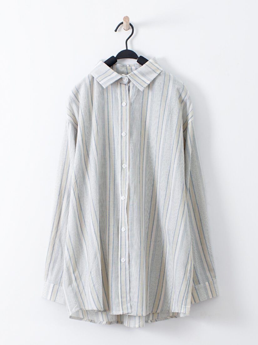 棉麻感薄棉條紋襯衫(3色)