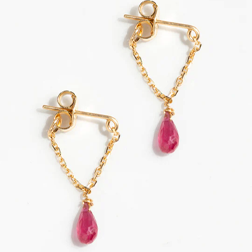 1YA0326-376 [YAY PARIS] Mia Essential Chain Earrings 18K Gold Ruby #302pdesJ55 (EU)