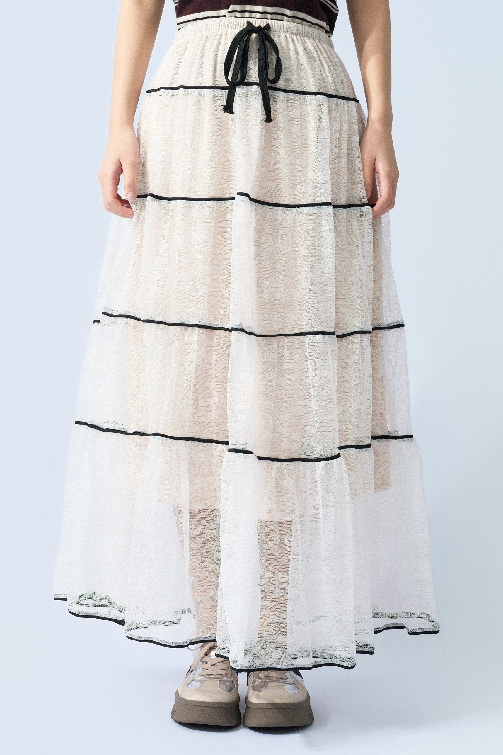 撞色邊蕾絲蛋糕裙 (預購產品）