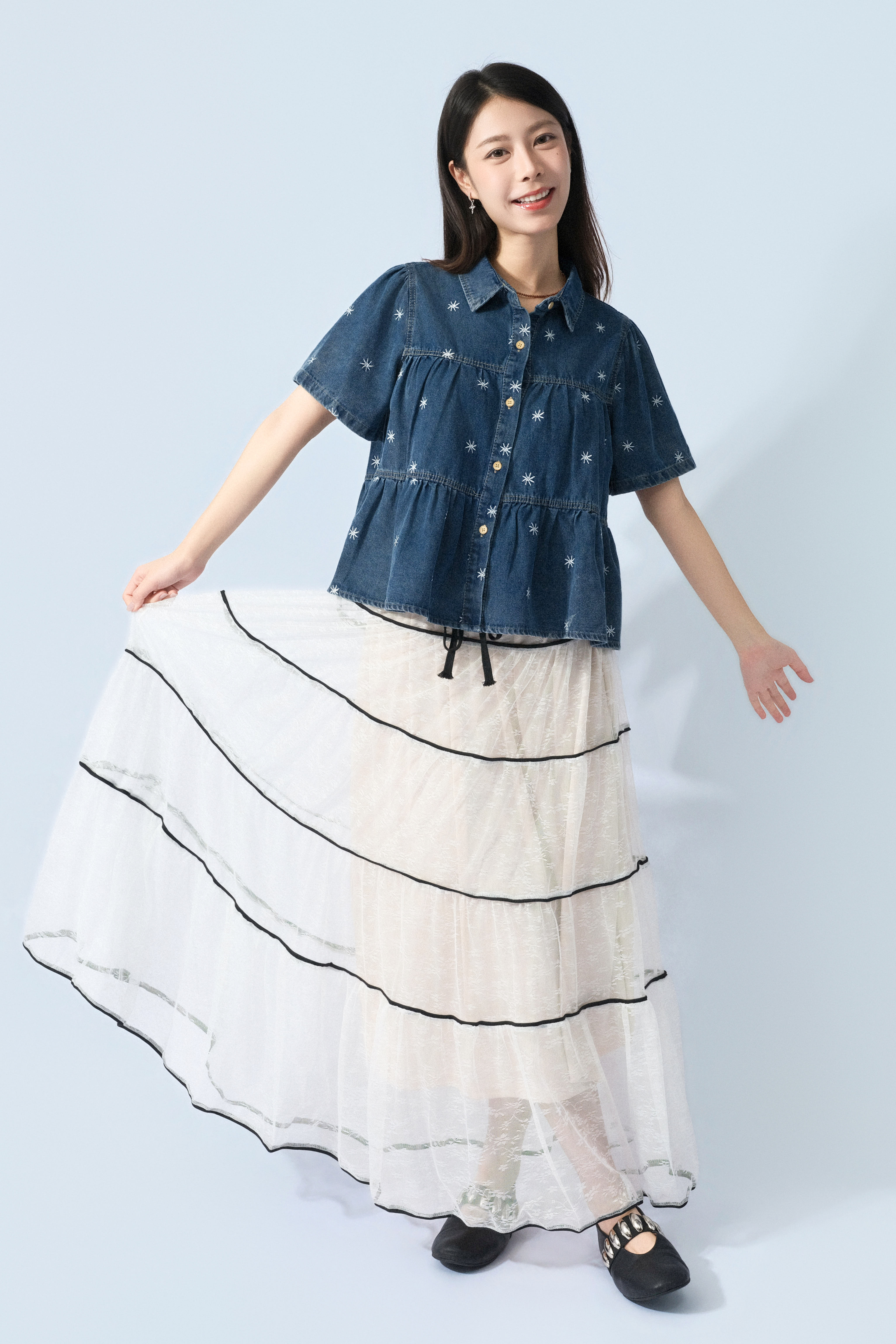 撞色邊蕾絲蛋糕裙 (預購產品）