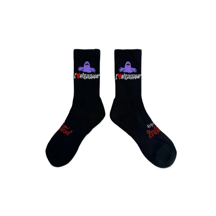 2nd Closet "I LOVE MILKSHAKE" Socks - Black