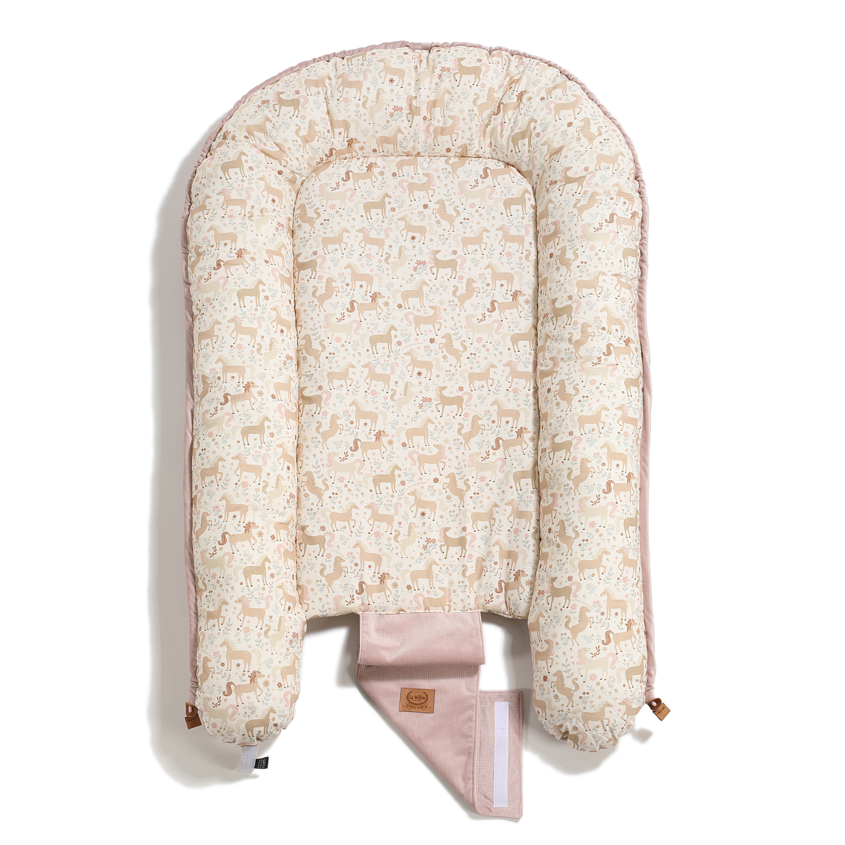 La Millou波蘭 Velvet頂級棉柔嬰兒睡窩(鋪棉版)｜九天朵朵馬(粉底)｜舒柔燻粉