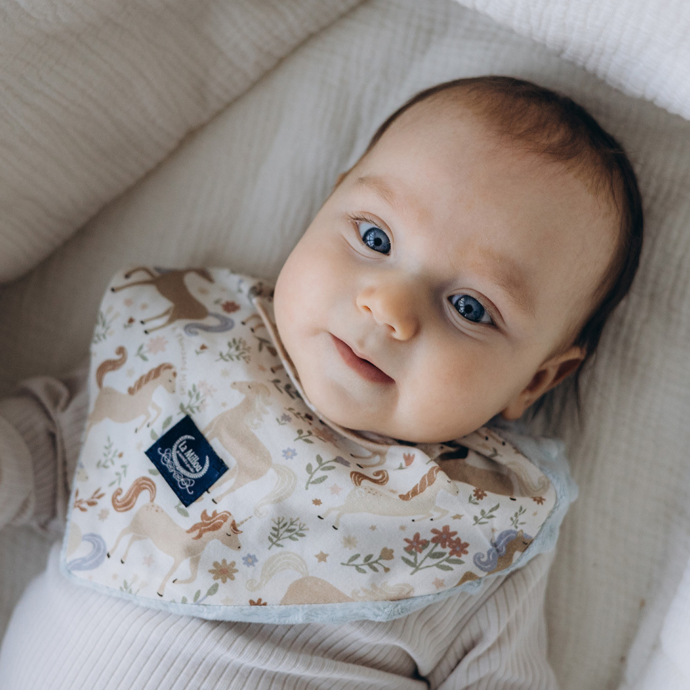 La Millou波蘭 豆豆圍兜領巾｜九天朵朵馬(藍底)｜柏林寶寶綠