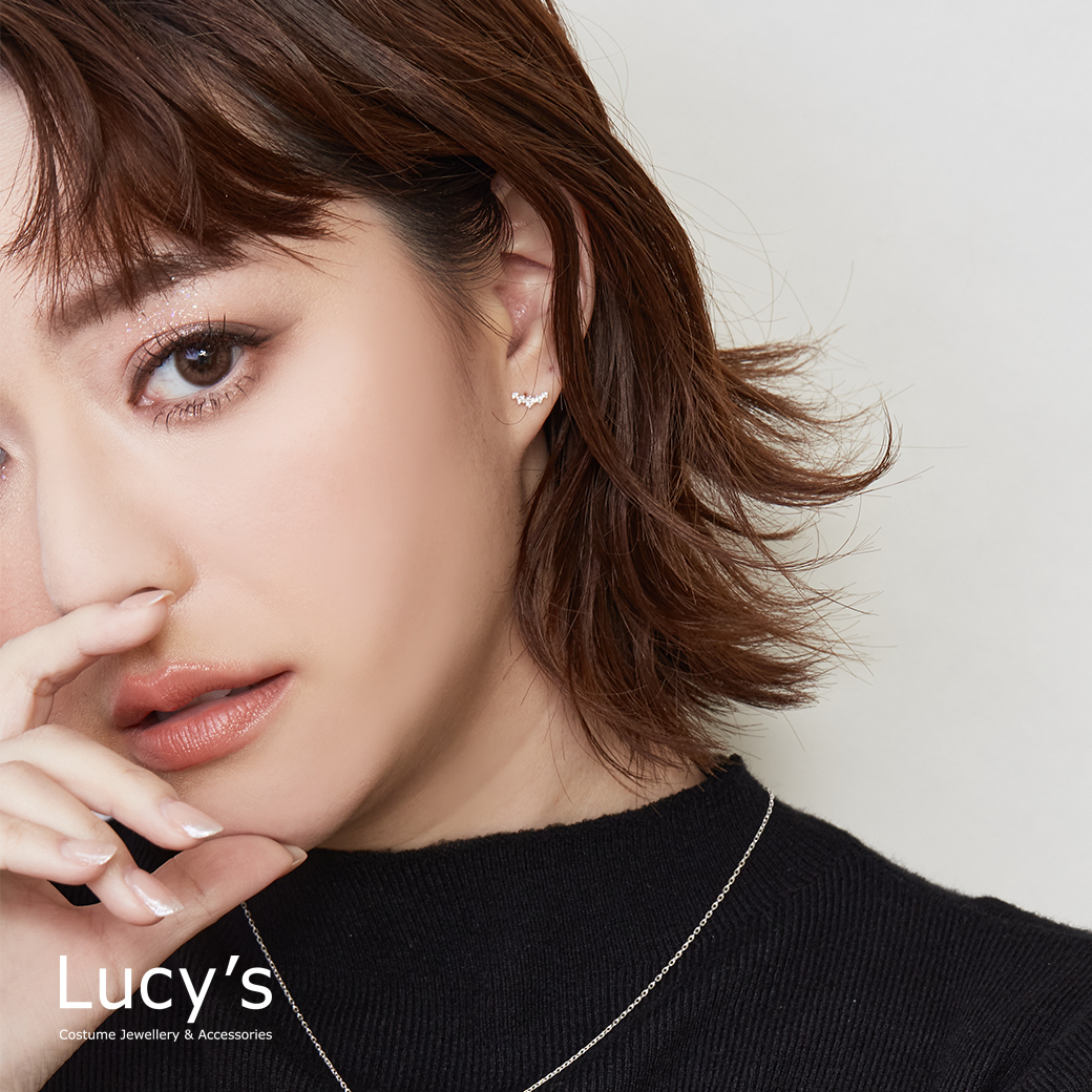 925純銀 星鑽排序 轉珠耳環 (123247)