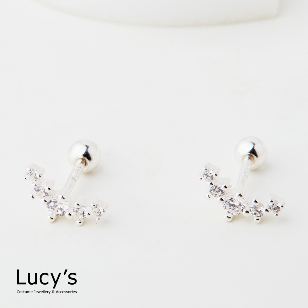 925純銀 星鑽排序 轉珠耳環 (123247)