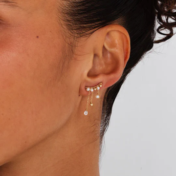 1YA0326-385 [YAY PARIS] Climber Luna 18K Gold White Diamond & Cultured Pearl #304frlunJ118 (EU)