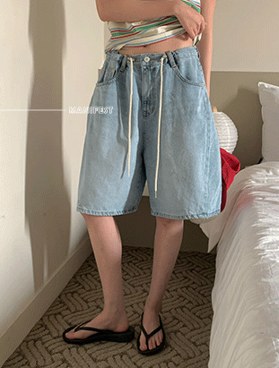 ᴴᴼᵀ ▸▸店長推薦◃◃ 春夏新款/抽繩五分牛仔褲 MANIFEST正韓🇰🇷