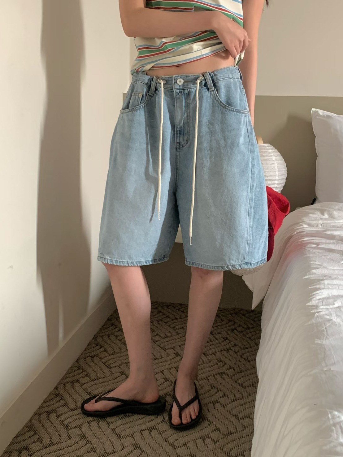 ᴴᴼᵀ ▸▸店長推薦◃◃ 春夏新款/抽繩五分牛仔褲 MANIFEST正韓🇰🇷