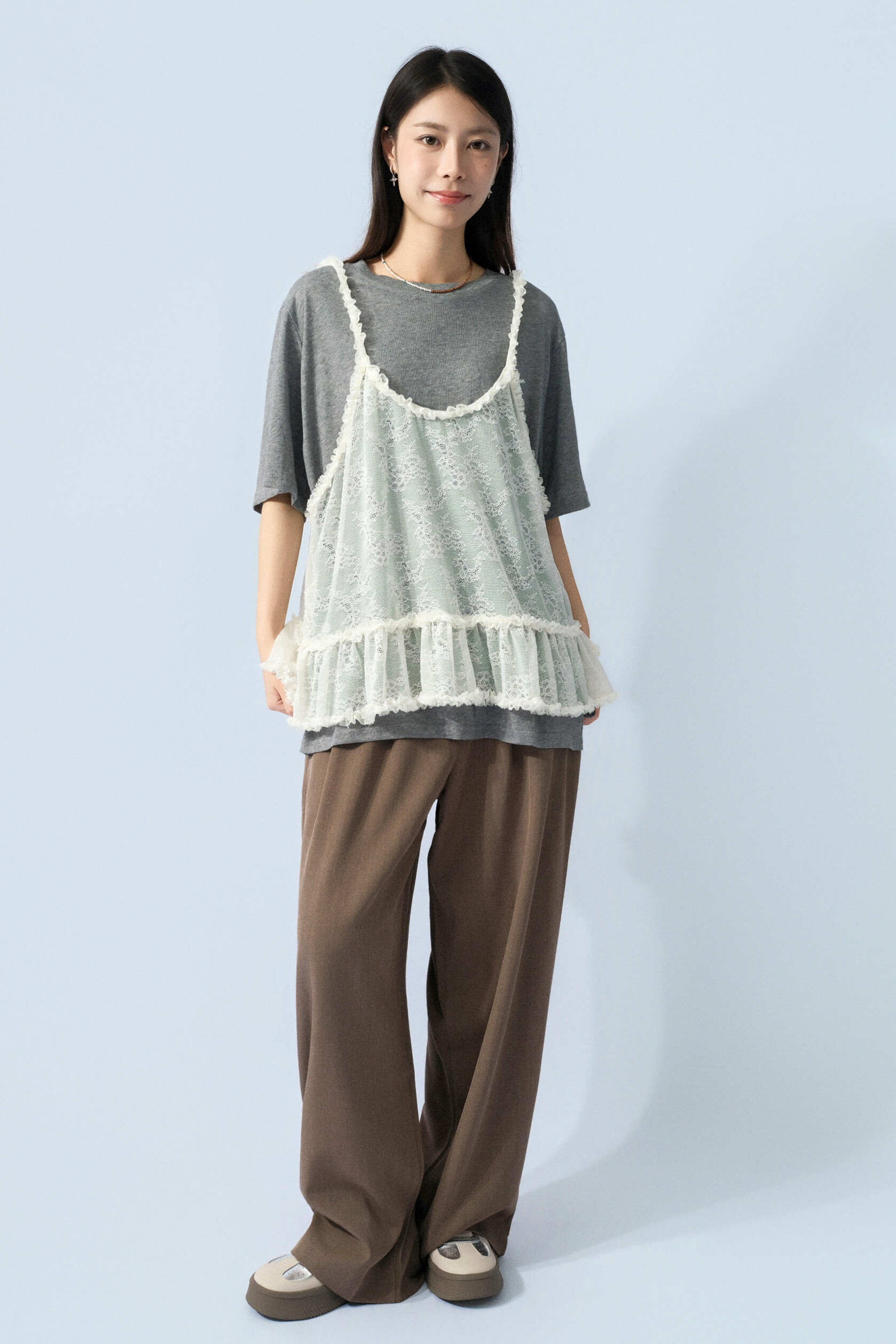 蕾絲吊帶背心+大tee套裝 (預購產品）