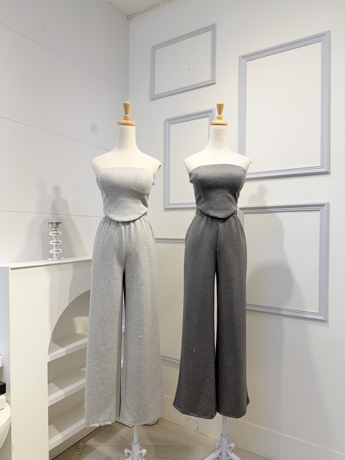 🇹🇼型格高級感｜閃鑽平口內杯上衣＋鬆緊寬褲set