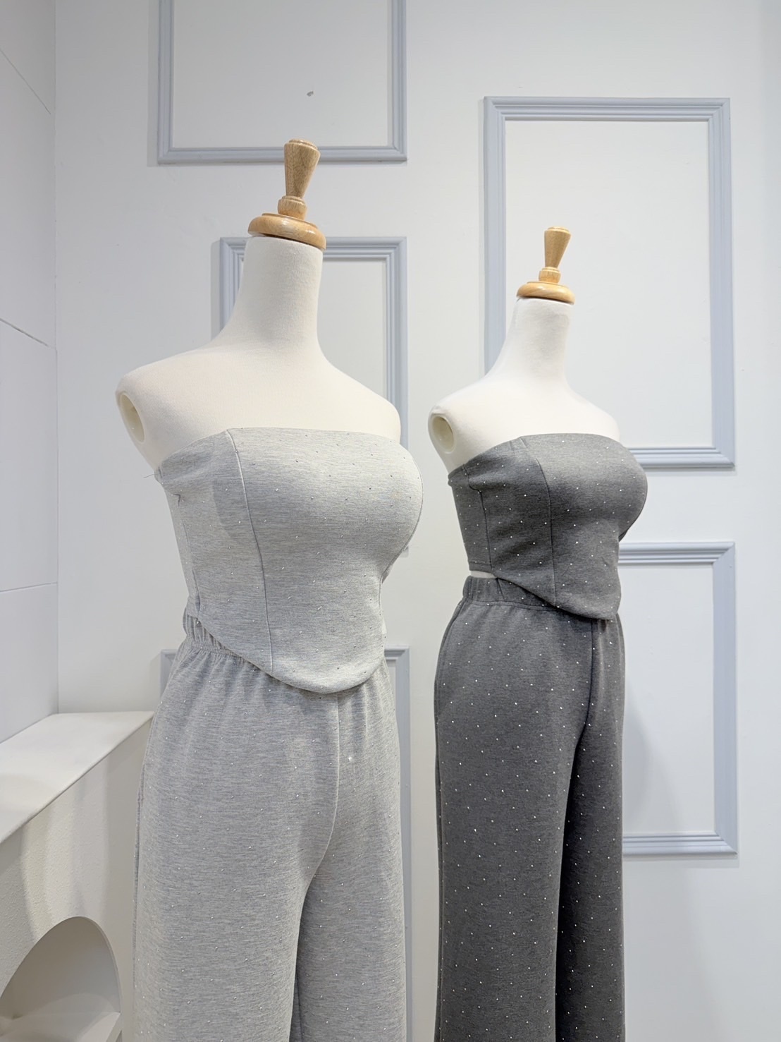 🇹🇼型格高級感｜閃鑽平口內杯上衣＋鬆緊寬褲set