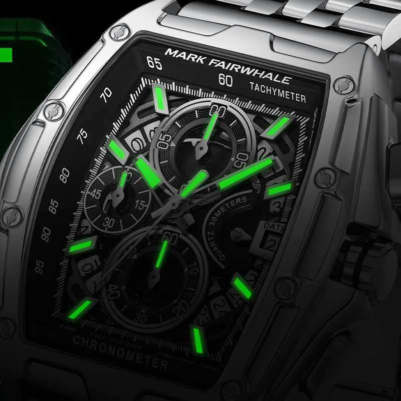 【Mark Fairwhale 馬克菲爾】5080 酒桶 鋼帶 真三眼計時 石英 手錶