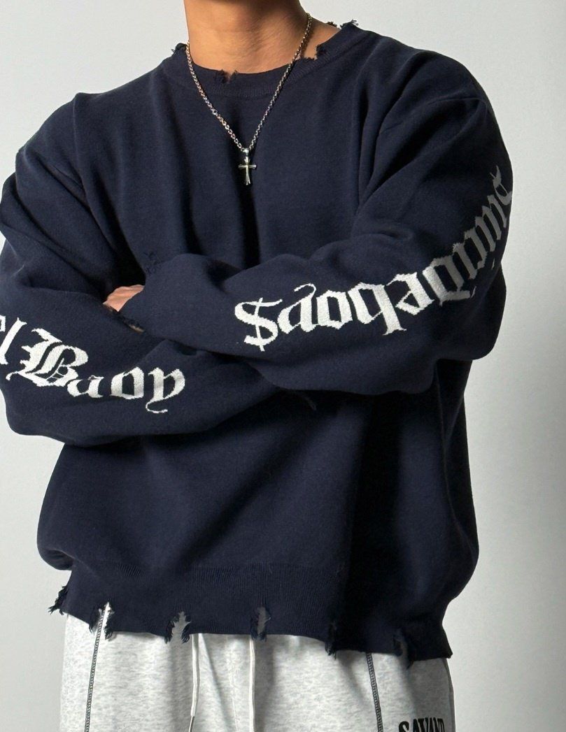 英文字破邊針織衫 HD-072T