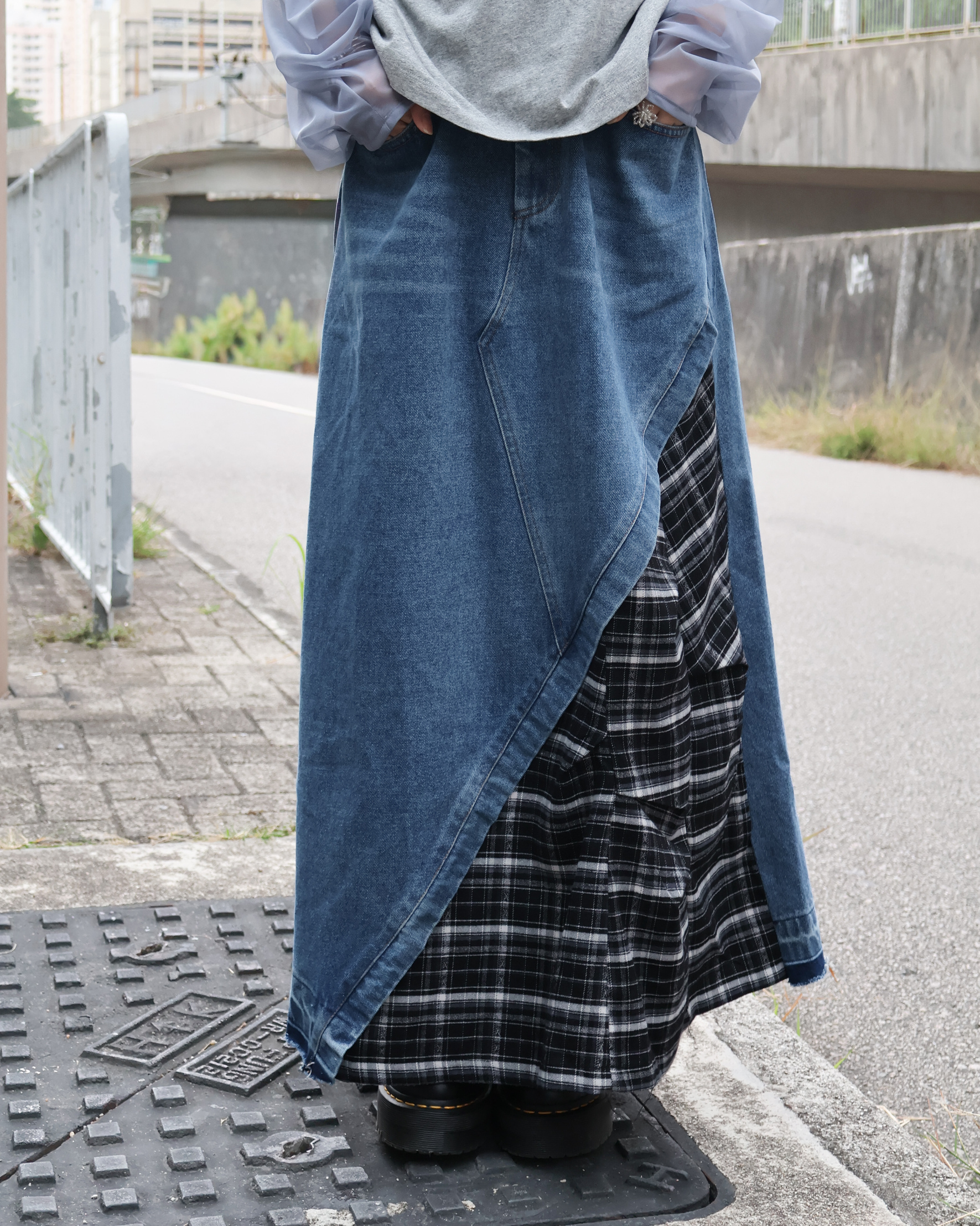 超罕見！格仔拼布牛仔裙 · 3色入