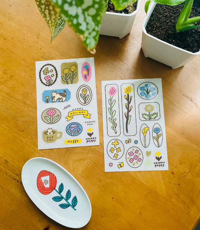 花園圖鑑/花語日記/好運喫茶 轉印貼紙｜台灣 繭花