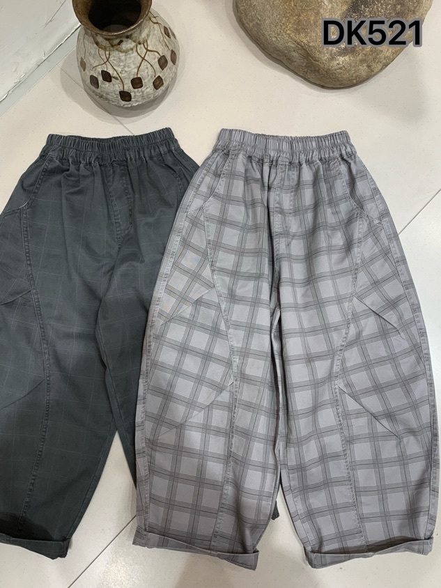中大童格子繭型褲