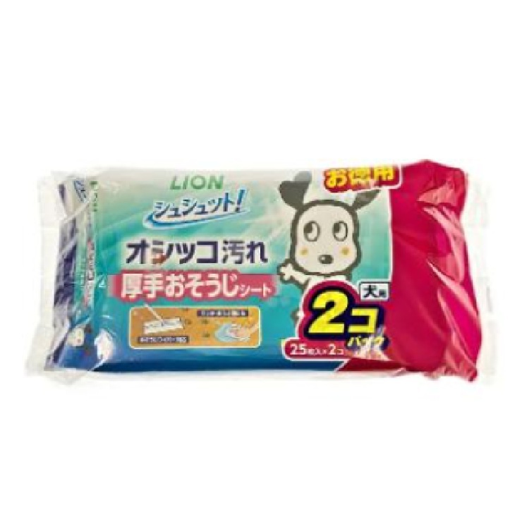LION 犬用 厚身除尿臭 清潔濕紙巾 25枚x2pcs