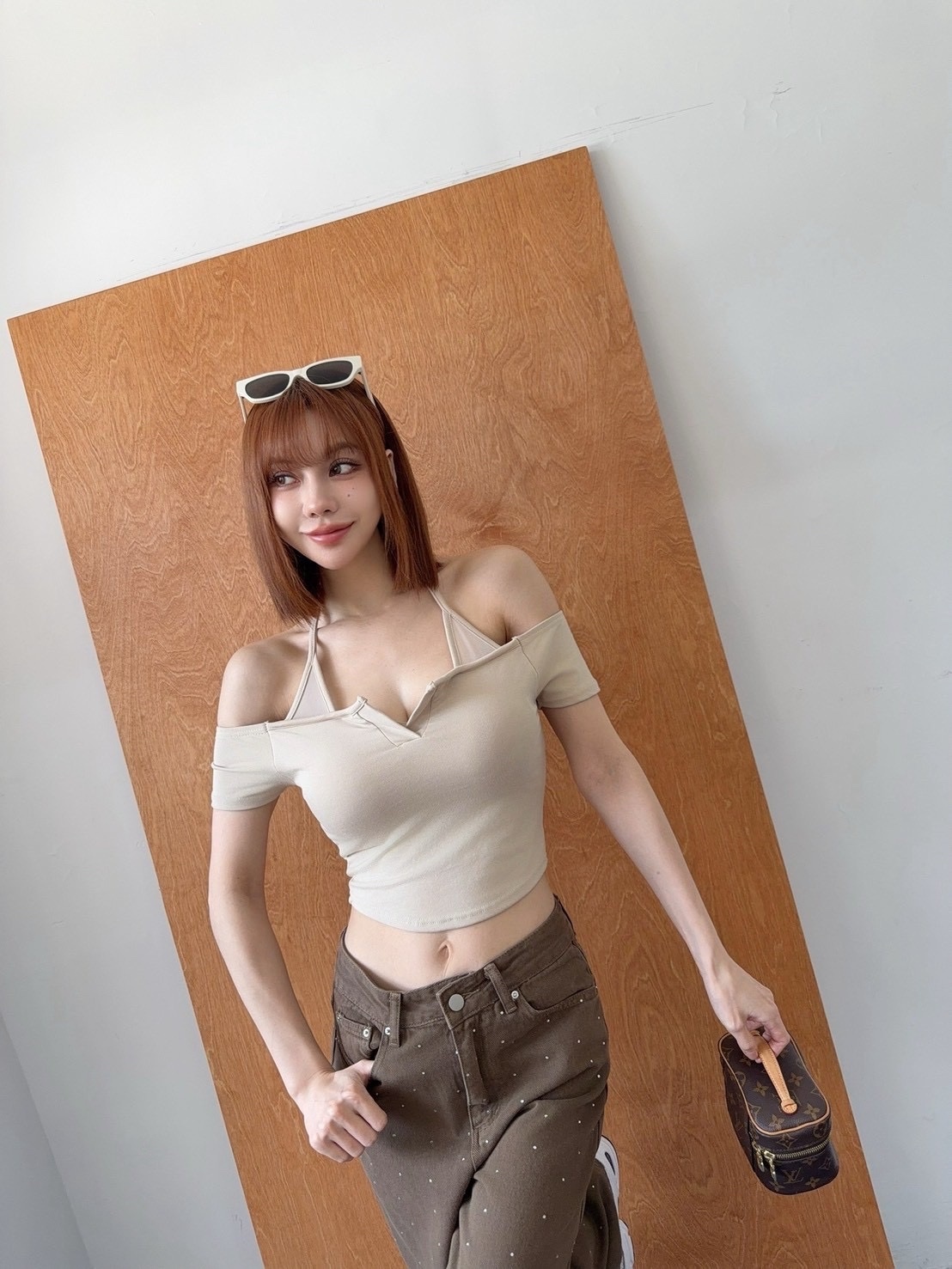 🇹🇼假兩件網紗拼接繞脖bra top