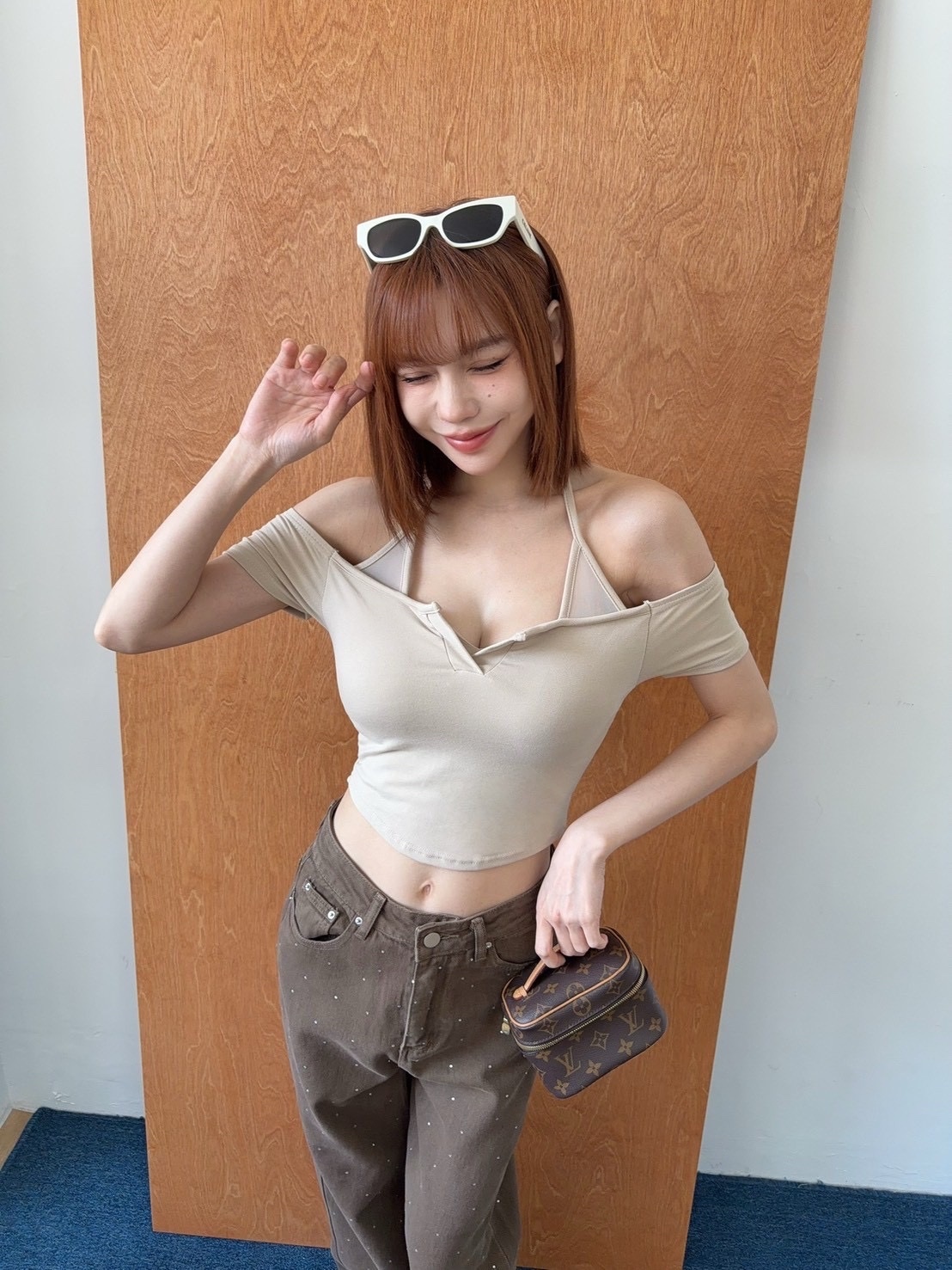 🇹🇼假兩件網紗拼接繞脖bra top