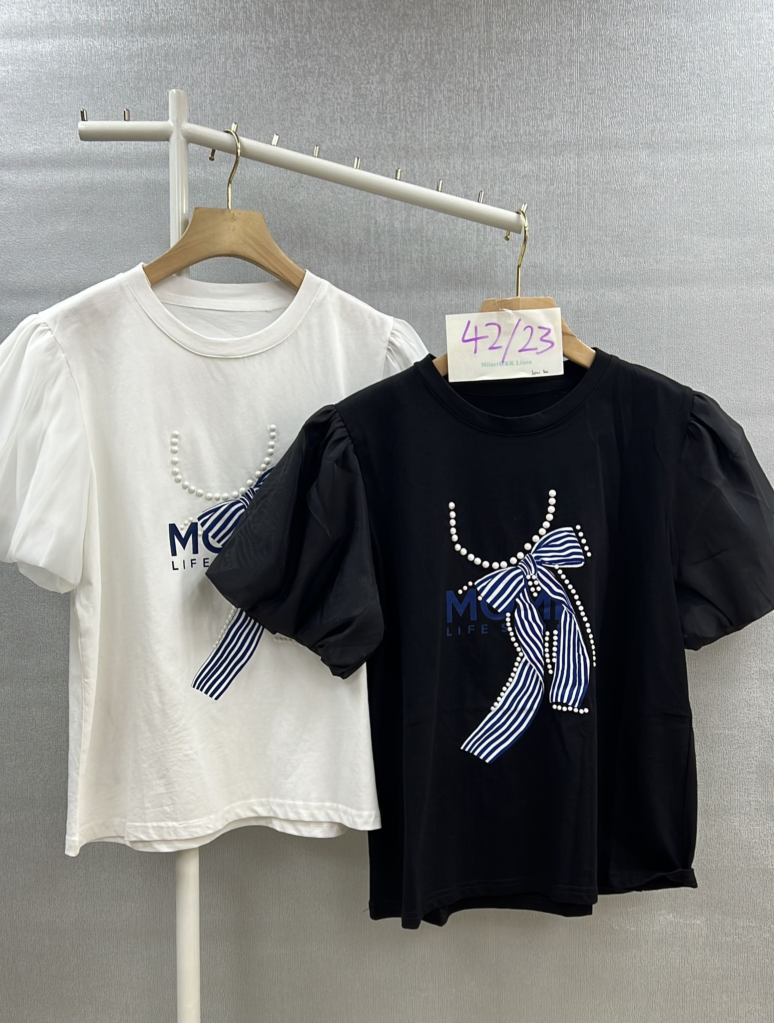 CF8118 蝴蝶結絲帶淨色tee 胸42 長23