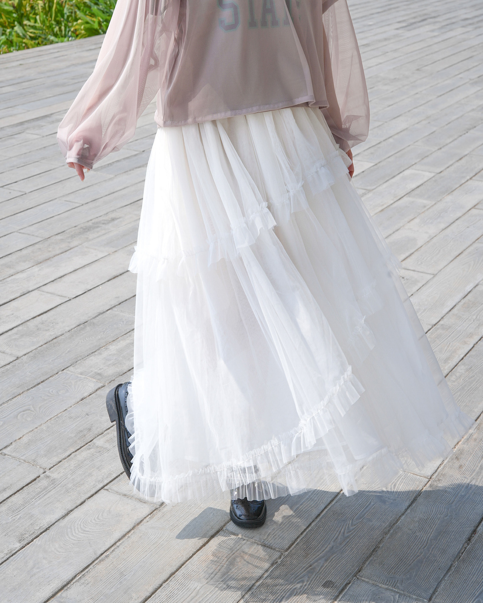 飄逸感滿分～斜邊層層紗裙 · 2色入