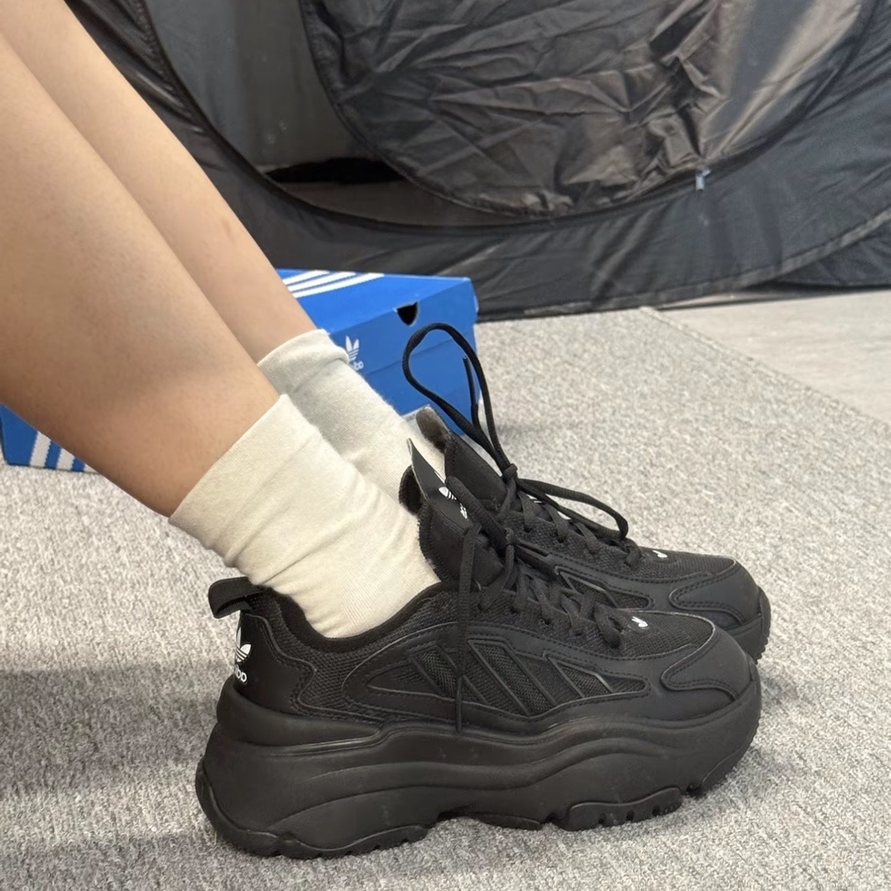 ADIDAS ORIGINALS OZGAIA 全黑 老爹鞋 厚底 增高 女鞋 JQ4110