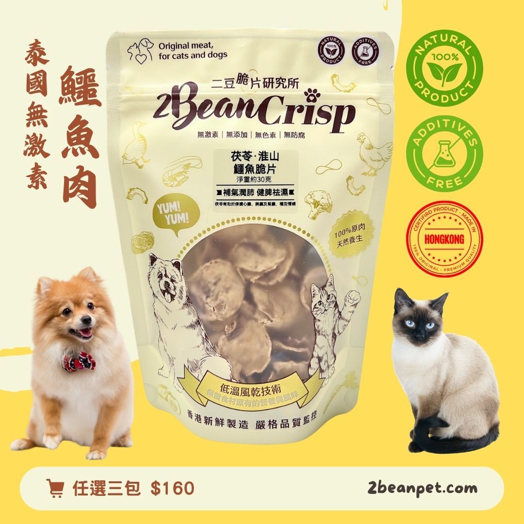 2BeanPet 茯苓淮山鱷魚脆片｜補氣潤肺 健脾祛濕｜香港製造 天然風乾 狗零食 貓零食｜全天然無添加