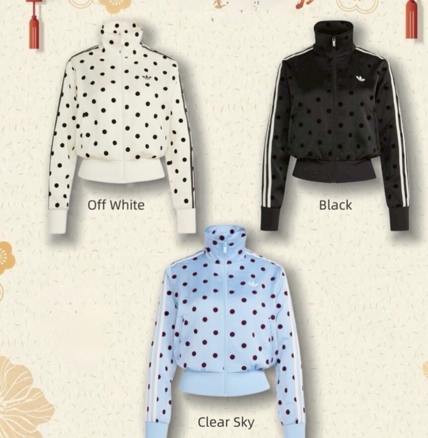 【Luxury】 三色點點外套 ADIDAS ORIGINALS SATIN POLKA DOTS TT TRACK TOP 緞面波點 短版立領 運動外套 長褲 套裝 愛迪達緞面波點套裝 三條 點點外套套裝 黑白圓點 立領 運動 長袖 夾克 闊腿褲 長褲 外套