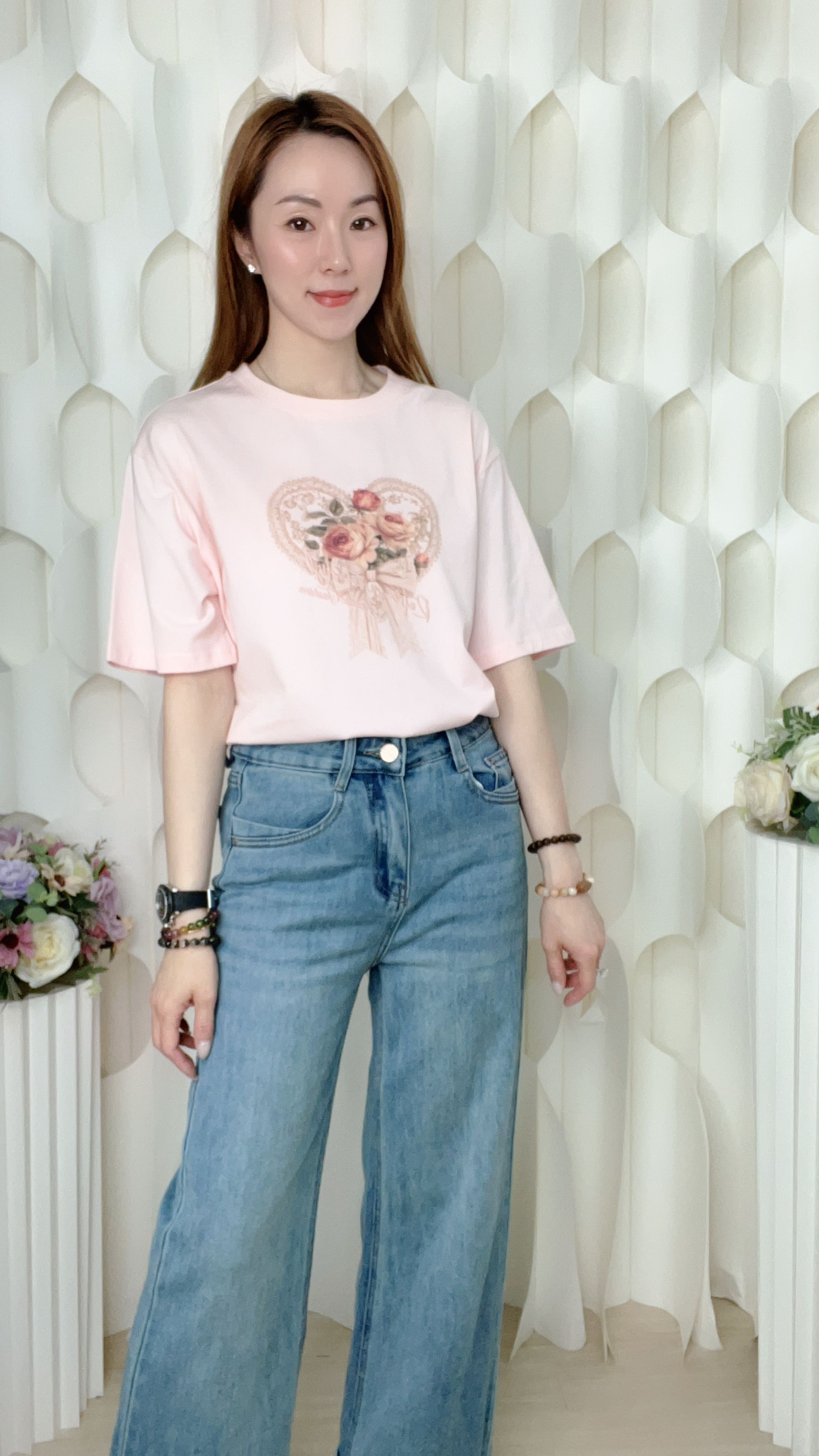 滑棉玫瑰花上衣(胸42-48腰42-48 長26吋) 26003 #3103clo