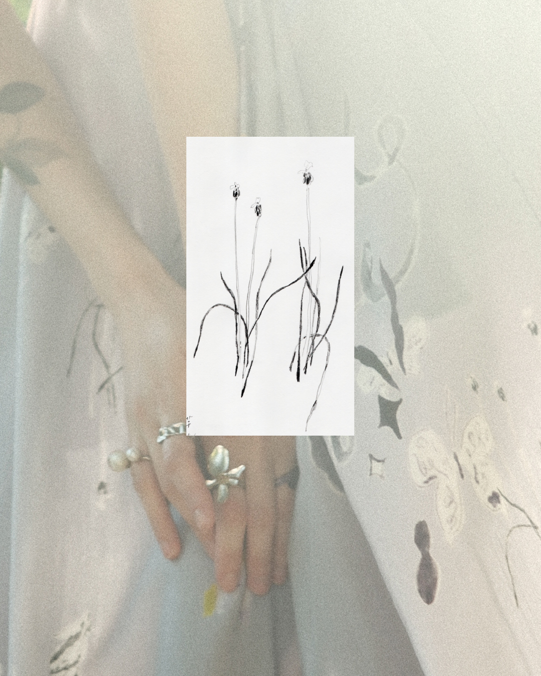 彼加印花洋裝的素描手稿