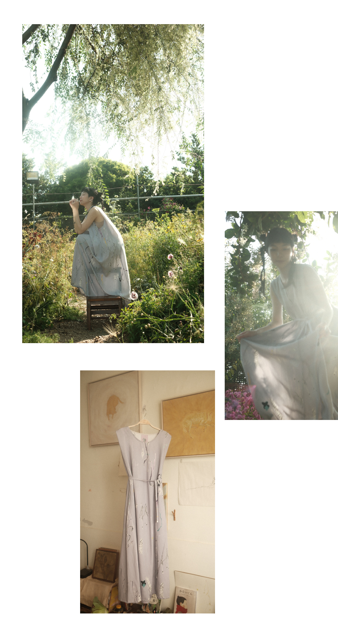 紫色的印花洋裝適合散步旅行