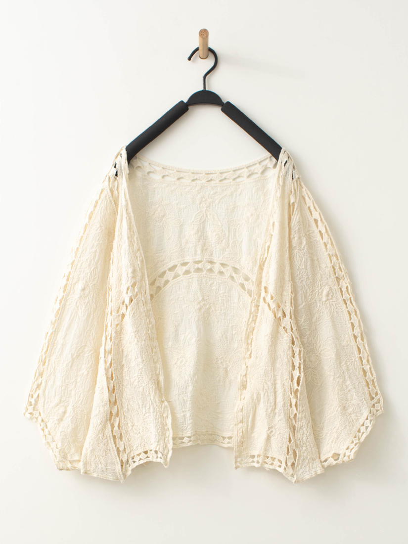 波西棉繡花簍空編織罩衫