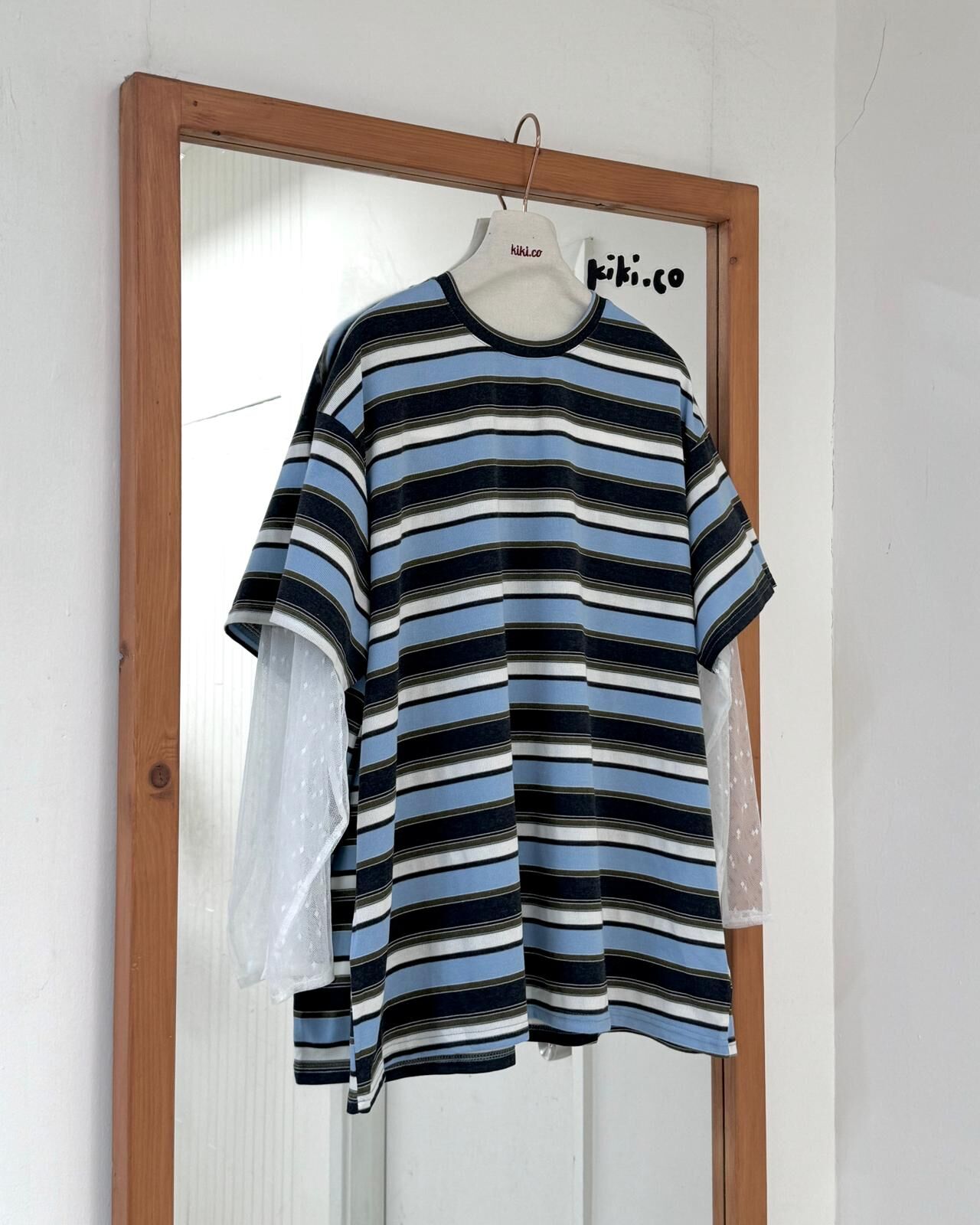 線織粗幼間拼透紗手袖Tee