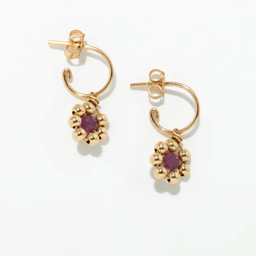 1YA0326-456 [YAY PARIS] Daisy Creole Earrings Ruby Gold Laminate #301sidaipt130 (EU)