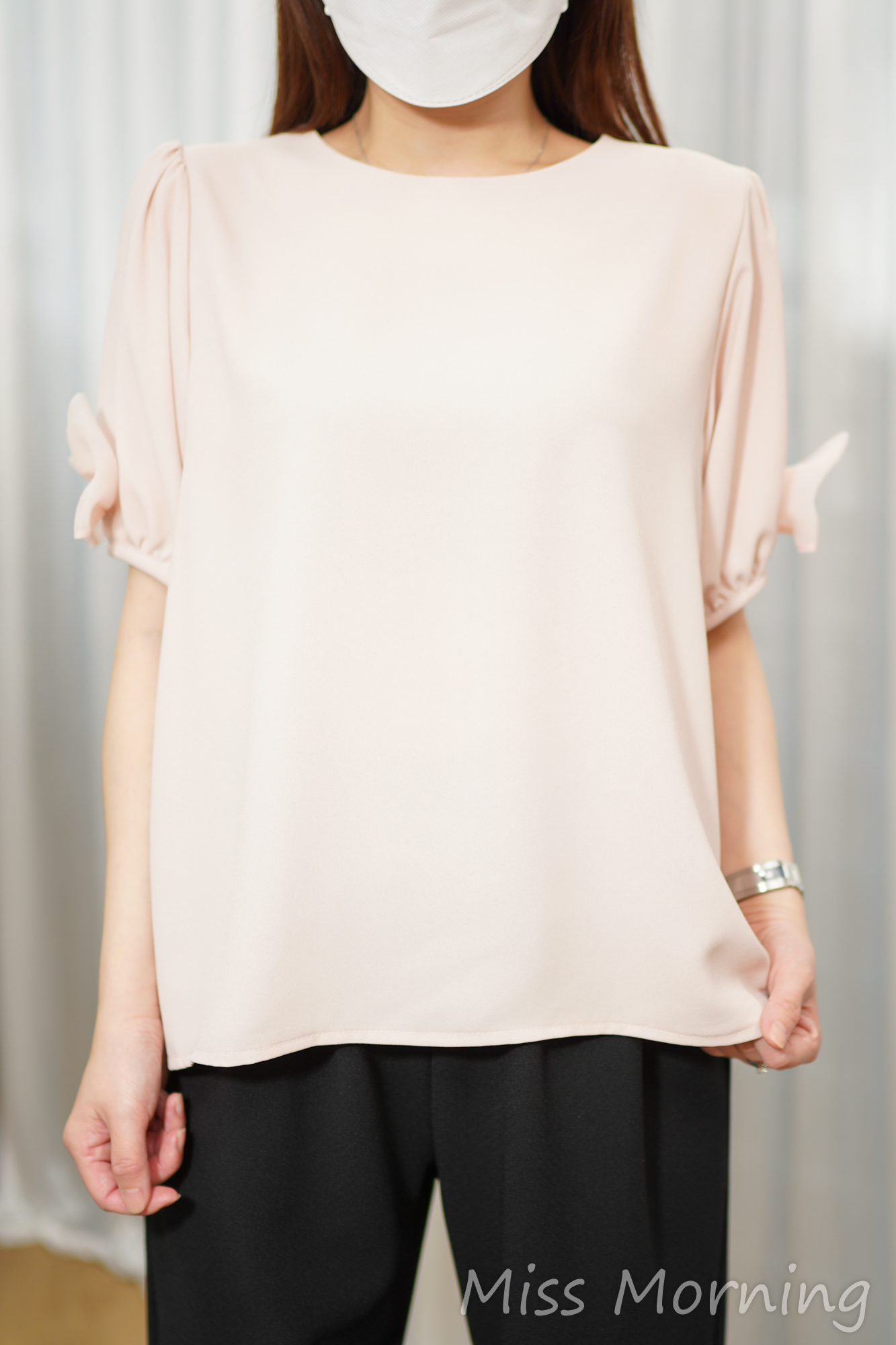 蝴蝶結手袖雪紡上衣(15137)