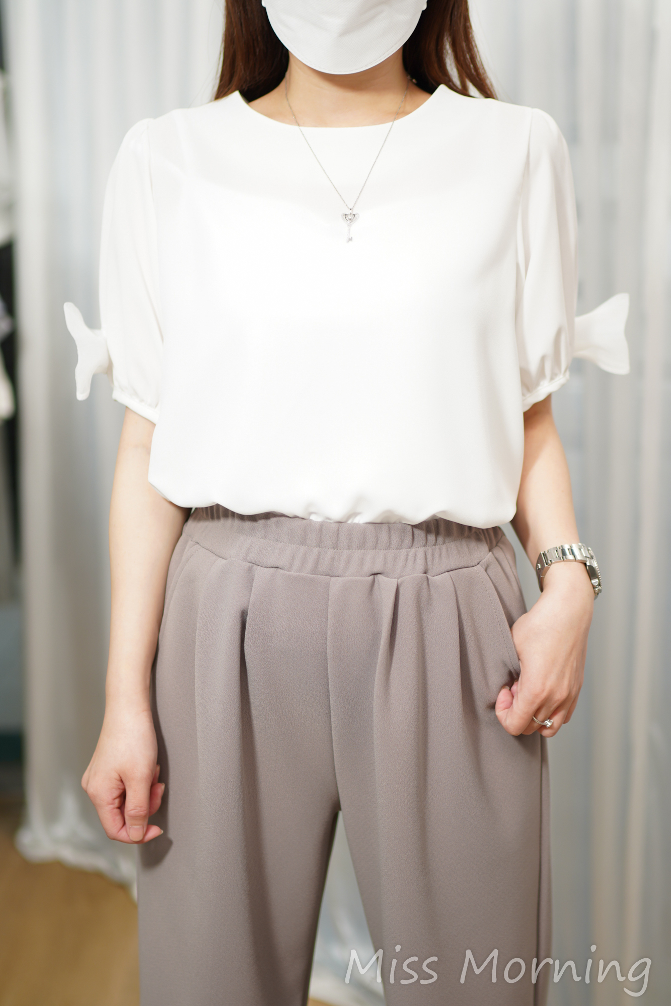 蝴蝶結手袖雪紡上衣(15137)