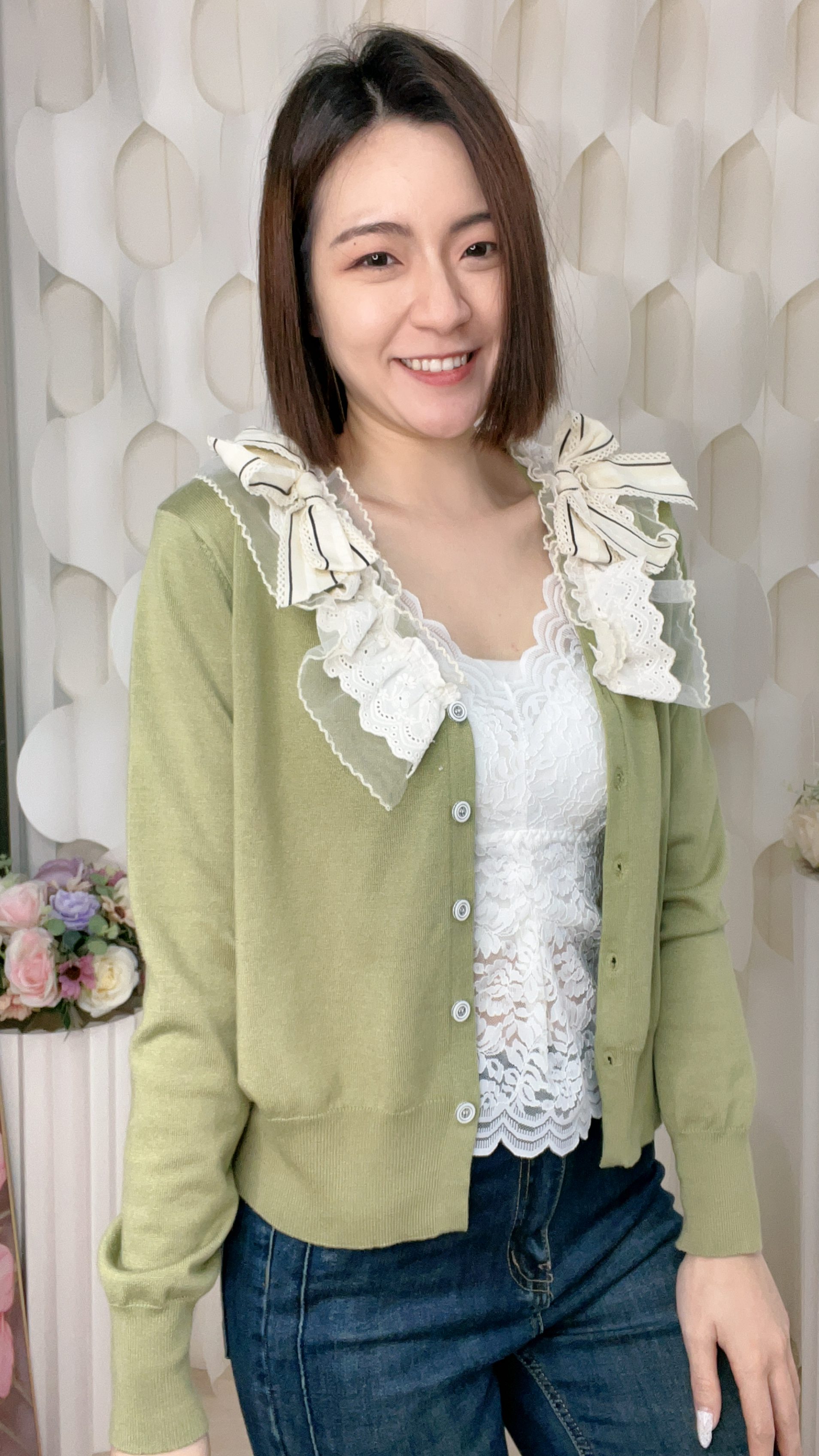 薄針織蝴蝶結上衣(胸40-44 腰38-42 長20吋)26007 #3103clo