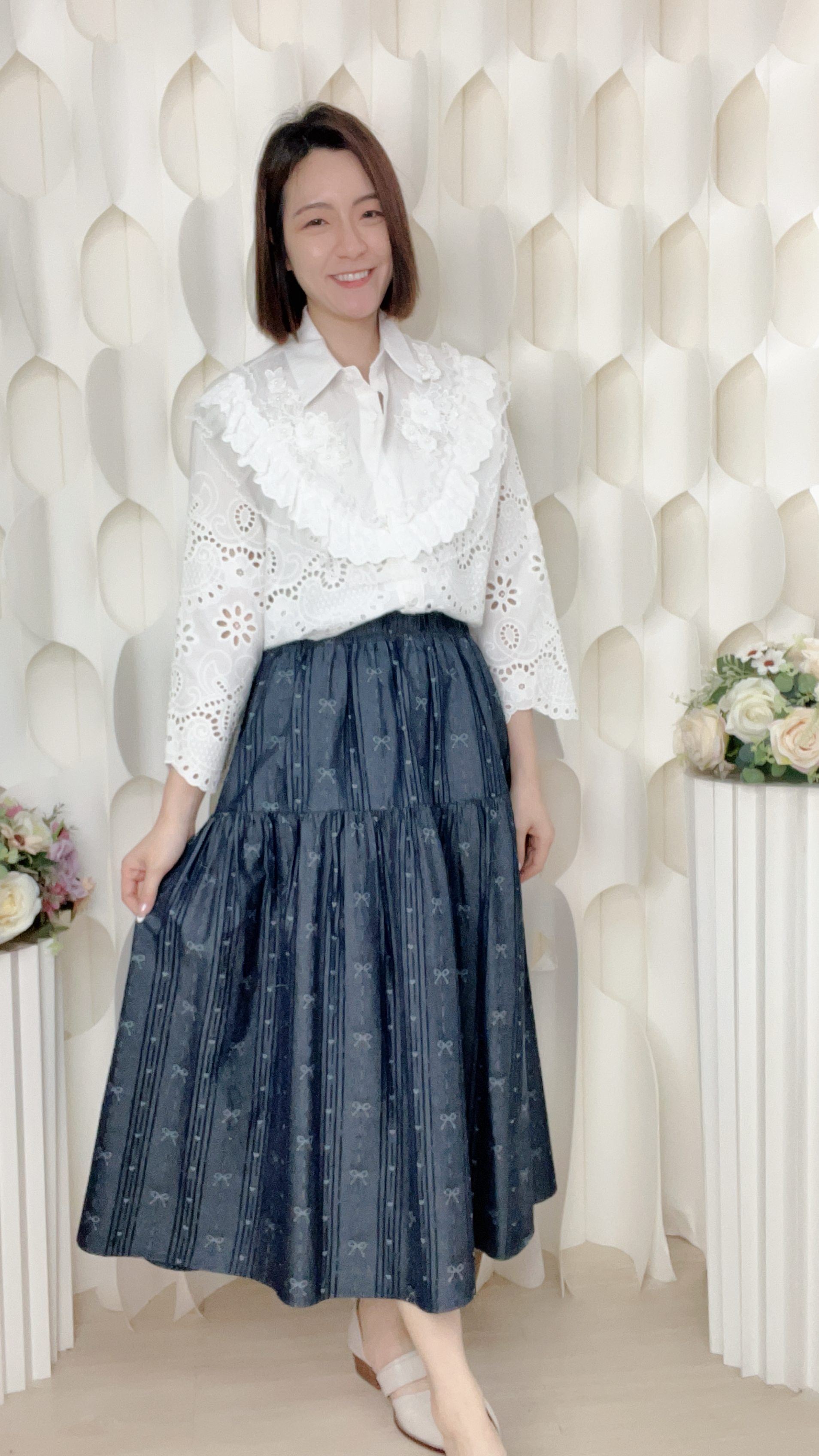 梳織蝴蝶結半截裙(胸38-42腰38-42 長22吋) S6009#3103clo